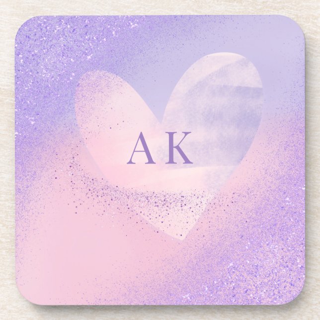 Monogram Purple Pink Gradient Heart  Coaster (Front)