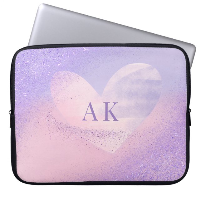 Monogram Purple Pink Gradient Heart Laptop Sleeve (Front)