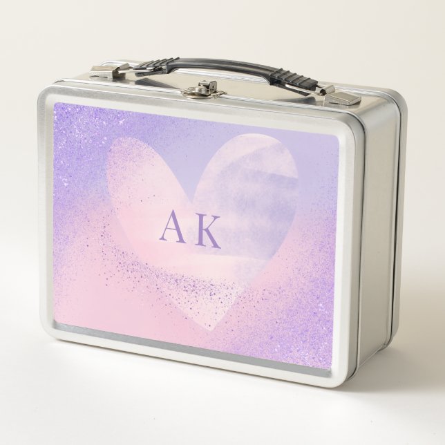  Monogram Purple Pink Gradient Heart Lunchbox (Front)