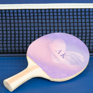 Monogram Purple Pink Gradient Heart Ping Pong Paddle