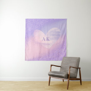 Monogram Purple Pink Gradient Heart  Tapestry