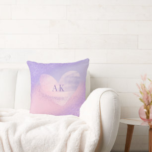 Monogram Purple Pink Gradient Heart Throw Pillow