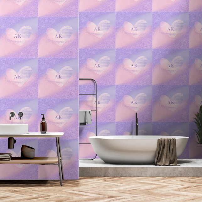 Monogram Purple Pink Gradient Heart  Wallpaper (Bathroom)