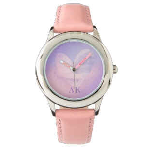Monogram Purple Pink Gradient Heart Watch