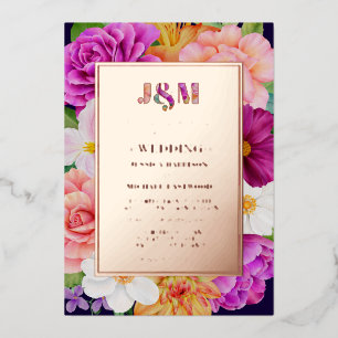 Monogram Purple Pink Roses Bold Floral Wedding