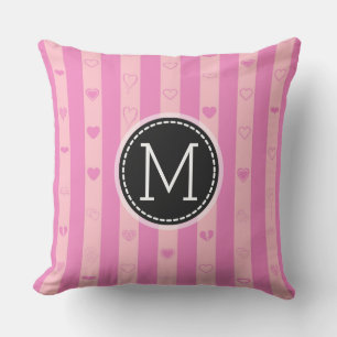 Monogram Purple Pink Stripes Modern Heart Pattern Throw Pillow