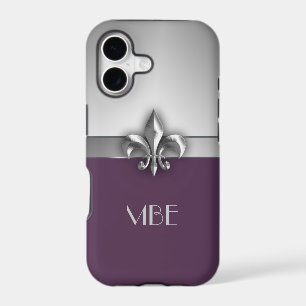 Monogram Purple Silver Faux Metal Fleur de Lis