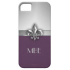 Monogram Purple Silver Faux Metal Fleur de Lis