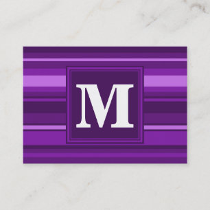Monogram purple stripes business card