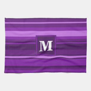 Monogram purple stripes kitchen towel