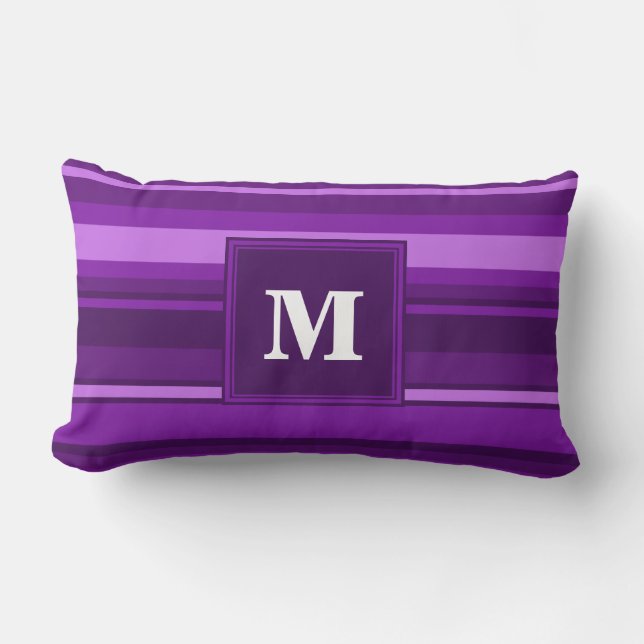 Monogram purple stripes lumbar pillow (Front)
