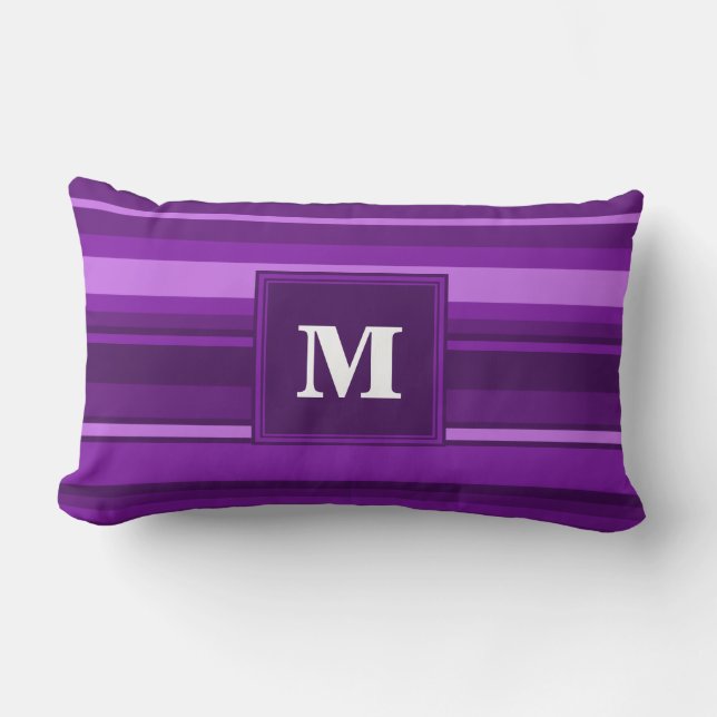 Monogram purple stripes lumbar pillow (Front)