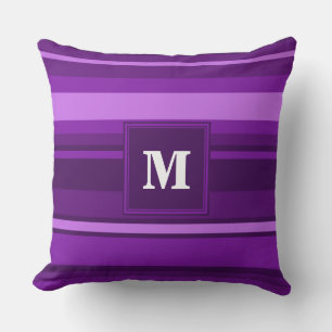 Monogram purple stripes throw pillow