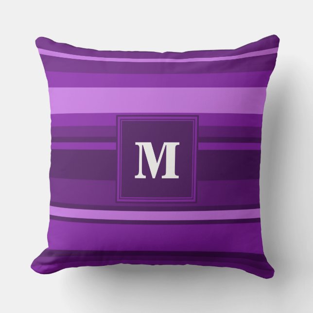 Monogram purple stripes throw pillow (Front)