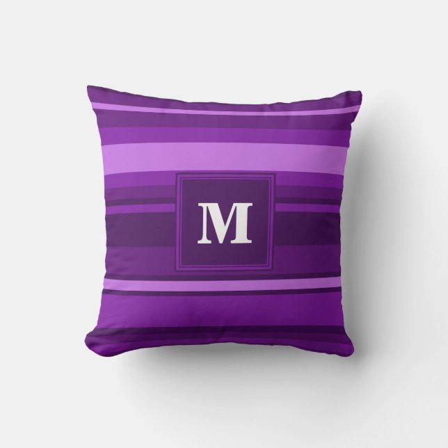 Monogram purple stripes throw pillow (Front)