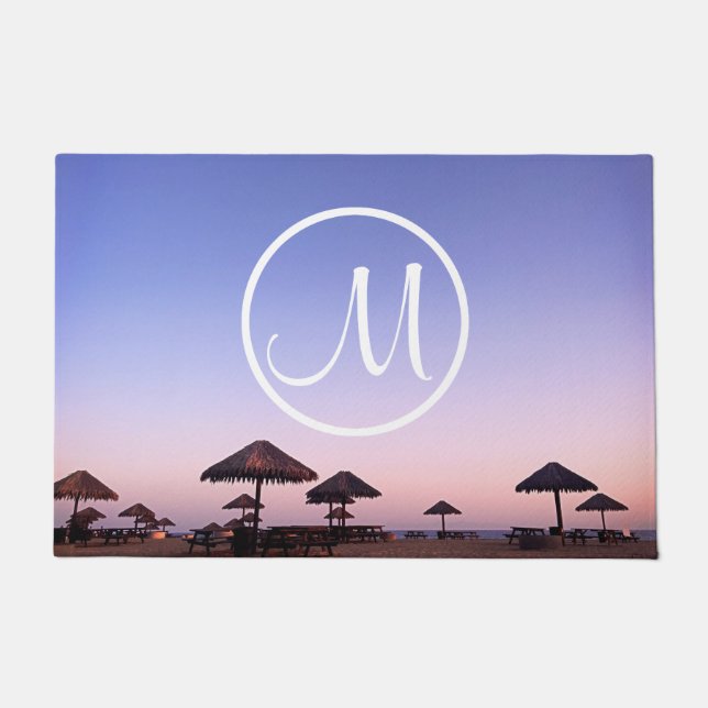Monogram Purple Sunset California Beach Photo Bold Doormat (Front)