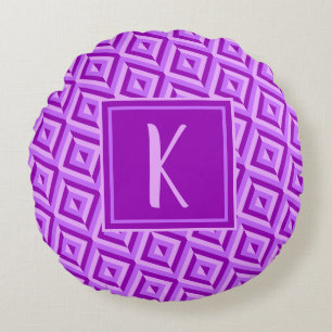 Monogram Purple Three-Tone Diamon Pattern Round Pillow