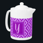 Monogram Purple Three-Tone Diamond Pattern<br><div class="desc">Brew your tea in this Monogram Purple Three-Tone Diamond Pattern Teapot. It features a geometric diamond pattern in three shades of purple with an initial in light purple against a dark purple square. Personalize it with your initial. A great gift idea for the tea lover in your life.</div>