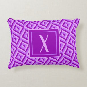 Monogram Purple Three-Tone Diamond Pattern Accent Pillow