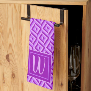 Monogram Purple Three-Tone Diamond Pattern Kitchen Towel