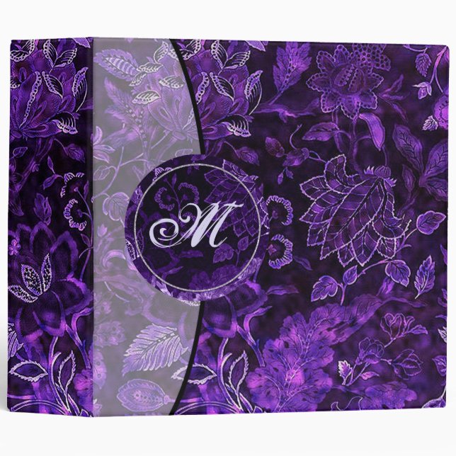 Monogram Purple Vintage Floral Shimmer Binder (Front/Spine)