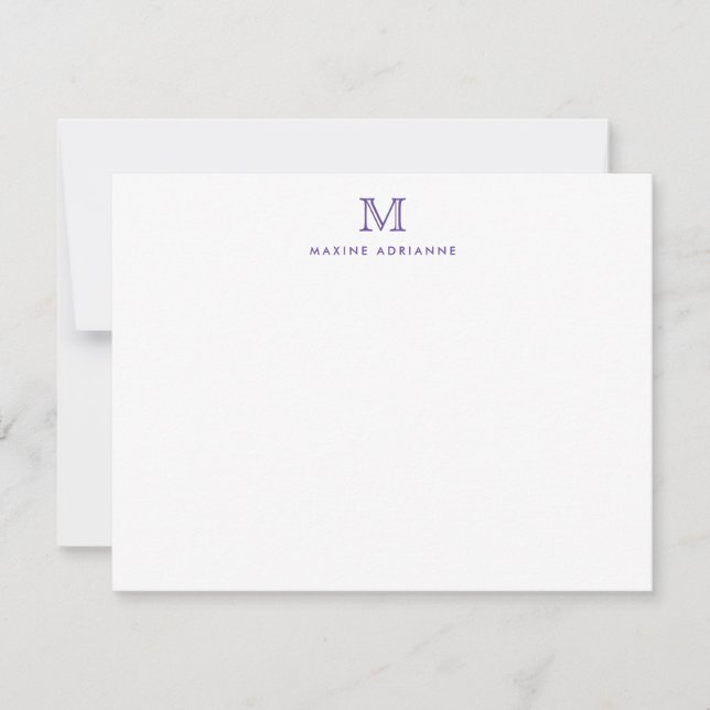 Monogram Purple Violet Girly Chic Formal Elegant Card (Front)