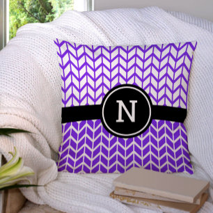 Monogram Purple White Chevron Pattern Bold Modern Throw Pillow