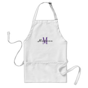 Monogram Purple White Modern Script Name Womens Standard Apron