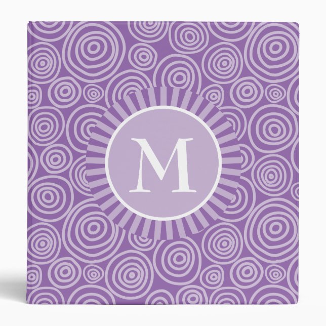 Monogram Purple White Spirals - Personalized Binder (Front)