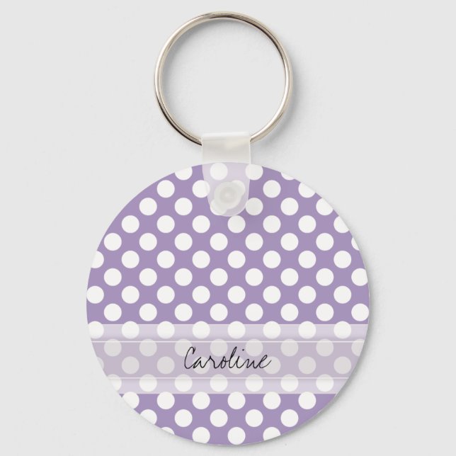 Monogram Purple White Trendy Fun Polka Dot Pattern Keychain (Front)