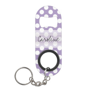 Monogram Purple White Trendy Fun Polka Dot Pattern Keychain Bottle Opener