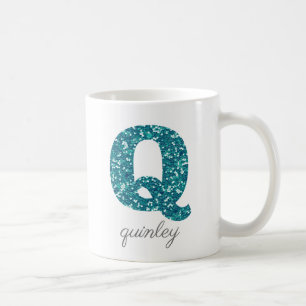 Monogram Q Aqua Glitter Personalized Mug