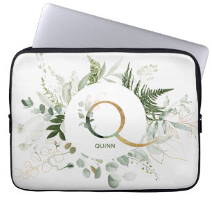 Monogram Q Fern & Eucalyptus Wreath Laptop Sleeve