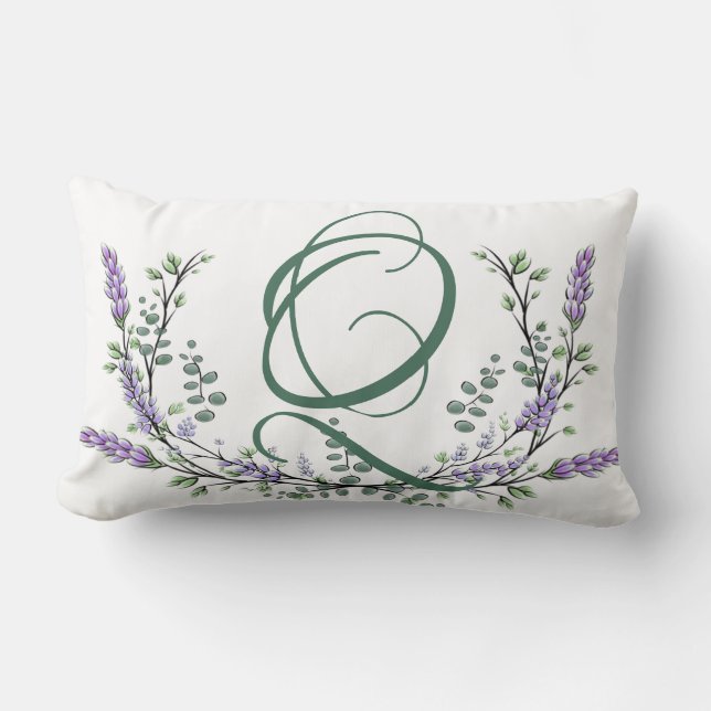 Monogram Q Lavender Eucalyptus Lumbar Pillow (Front)