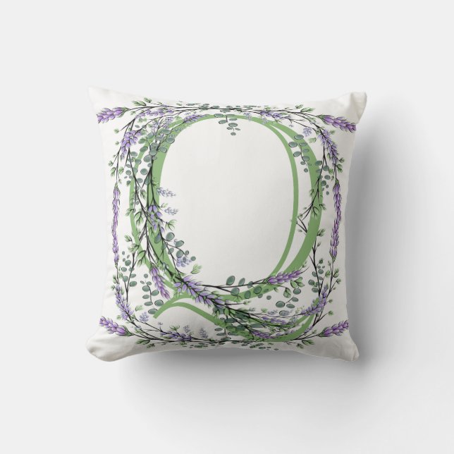 Monogram Q Lavender Eucalyptus Throw Pillow (Front)