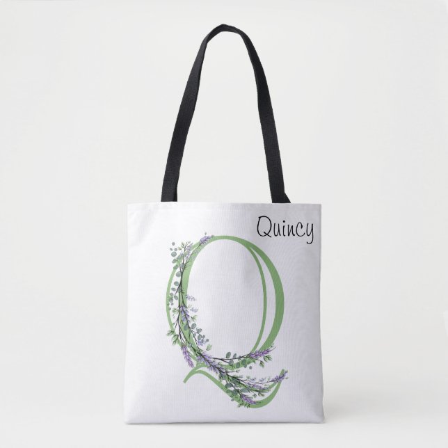 Monogram Q Lavender Eucalyptus Tote Bag (Front)