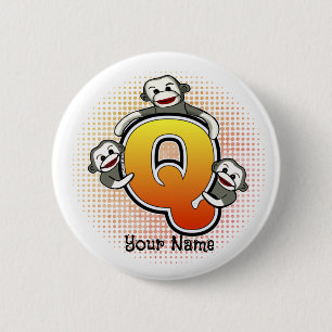 Monogram Q Sock Monkey 2 Inch Round Button