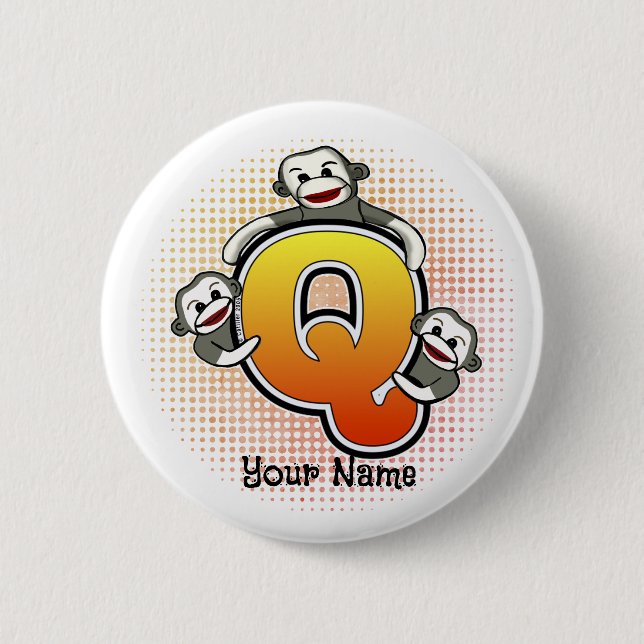 Monogram Q Sock Monkey 2 Inch Round Button (Front)