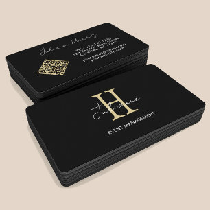 Monogram QR Code Black Gold Business Card