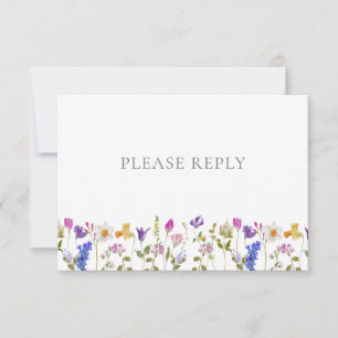 Monogram QR Code Colourful Garden Vintage Wedding RSVP Card