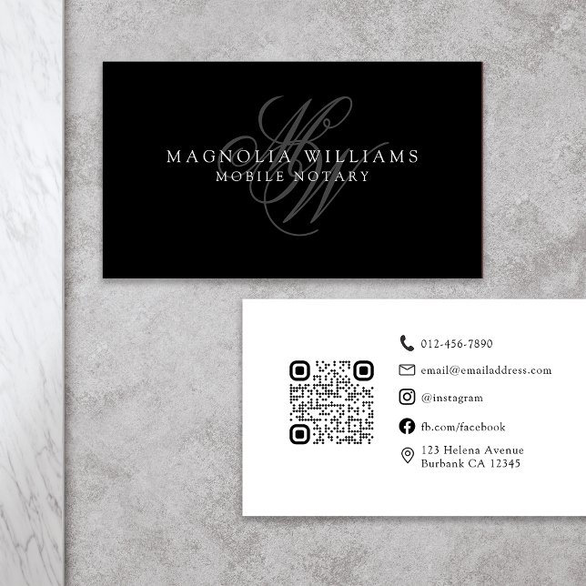 Monogram QR Code Minimalist Public Notary  Business Card (Creator Uploaded)