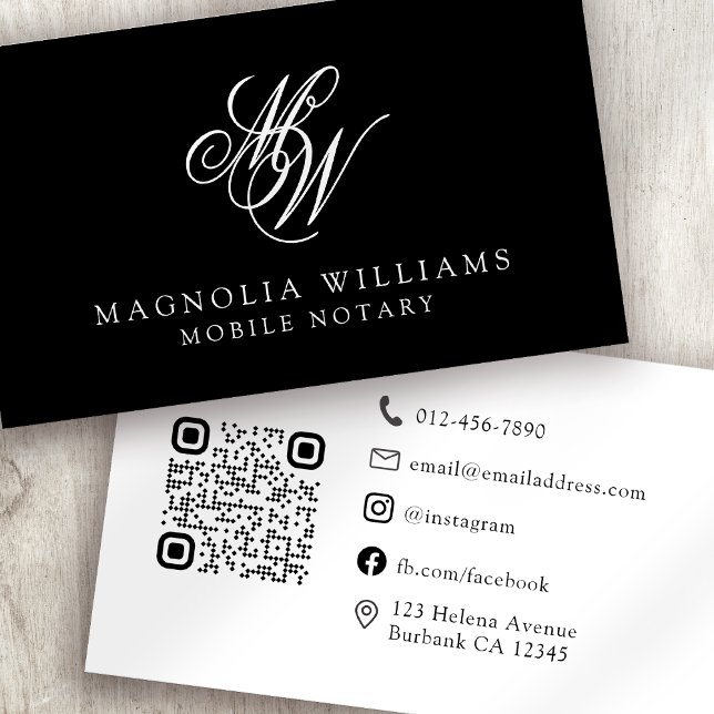 Monogram QR Code Minimalist Public Notary Business Card (Creator Uploaded)