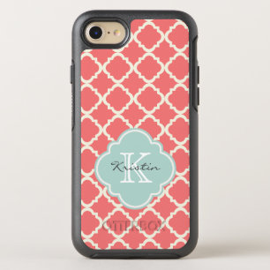 Monogram Quatrefoil Coral Mint Pattern OtterBox Symmetry iPhone 8/7 Case