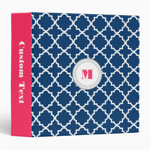 Monogram quatrefoil personalized binder - navy