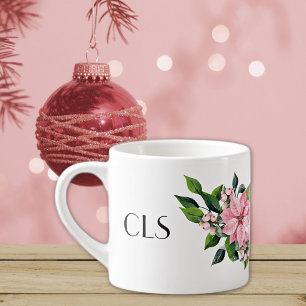 Monogram & Quote, Pink Poinsettia Swag on 6oz Espresso Cup