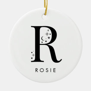 Monogram R Celestial Name  Ceramic Ornament