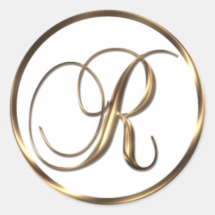Monogram R Faux Bronze Classic Round Sticker