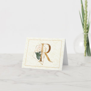 Monogram R Floral Note Card Gold