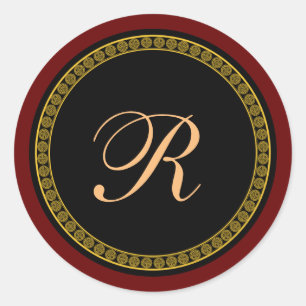 Monogram "R" gold-coloured script Classic Round Sticker