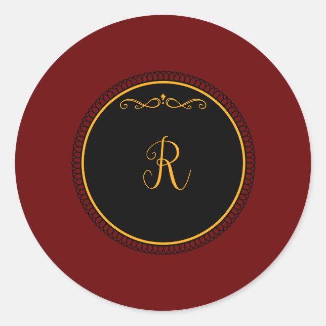 Monogram "R" gold-coloured script  Classic Round Sticker (Front)